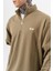 Erkek Pis Dikiş Detaylı Yarım Fermuarlı Diagonel Sweatshirt Haki 5