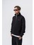 Erkek Respire Yazı Detaylı Yarım Fermuarlı Basic Sweatshirt Siyah 2