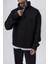 Erkek Respire Yazı Detaylı Yarım Fermuarlı Basic Sweatshirt Siyah 4