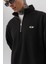Erkek Pis Dikiş Detaylı Yarım Fermuarlı Diagonel Sweatshirt Siyah 5