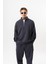 Erkek Pis Dikiş Detaylı Yarım Fermuarlı Diagonel Sweatshirt Füme 1