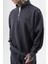 Erkek Pis Dikiş Detaylı Yarım Fermuarlı Diagonel Sweatshirt Füme 4