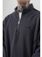 Erkek Pis Dikiş Detaylı Yarım Fermuarlı Diagonel Sweatshirt Füme 5