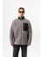 Erkek Zip Oversize Teddy Ceket Gri 1