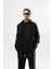 Erkek Şerit Detaylı Dik Yaka Doubleface Zip Oversize Sweatshirt Siyah 1