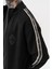 Erkek Şerit Detaylı Dik Yaka Doubleface Zip Oversize Sweatshirt Siyah 5