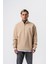 Erkek Respire Yazı Detaylı Yarım Fermuarlı Basic Sweatshirt Bej 1