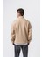 Erkek Respire Yazı Detaylı Yarım Fermuarlı Basic Sweatshirt Bej 3