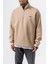 Erkek Respire Yazı Detaylı Yarım Fermuarlı Basic Sweatshirt Bej 5