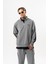 Erkek Pis Dikiş Detaylı Yarım Fermuarlı Diagonel Sweatshirt Gri 1