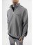 Erkek Pis Dikiş Detaylı Yarım Fermuarlı Diagonel Sweatshirt Gri 4