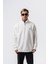 Erkek Respire Yazı Detaylı Yarım Fermuarlı Basic Sweatshirt Ekru 1