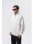 Erkek Respire Yazı Detaylı Yarım Fermuarlı Basic Sweatshirt Ekru 2