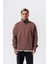Erkek Respire Yazı Detaylı Yarım Fermuarlı Basic Sweatshirt Kakao 1
