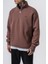 Erkek Respire Yazı Detaylı Yarım Fermuarlı Basic Sweatshirt Kakao 4