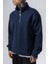 Erkek Respire Yazı Detaylı Yarım Fermuarlı Basic Sweatshirt Lacivert 4