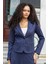 Hafif Likralı Süet Kumaş Flato Cepli Uzun Kol Kısa Blazer Ceket-Lacivert 3