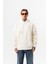Erkek Süzene Nakış Detaylı Kapüşonlu Oversize Polar Hoodie Ekru 1