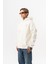 Erkek Süzene Nakış Detaylı Kapüşonlu Oversize Polar Hoodie Ekru 2