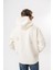Erkek Süzene Nakış Detaylı Kapüşonlu Oversize Polar Hoodie Ekru 4
