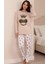 Kadın Ayıcık Baskılı Altı Desenli Interlok Bisiklet Yaka Uzun Kol Altı Uzun Pijama Takımı 1