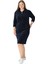 Kadın Büyük Beden Lacivert Çizgi Desenli Pamuklu Kadife Cepli Fermuarlı Truvakar Kollu Elbise 4