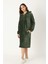 Kadın Haki Kapüşonlu Fermuarlı Pamuklu Kadife Cepli Elbise 5