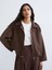 Lcw Modest Kahverengi Gömlek Yaka Kadın Süet Görünümlü Ceket 1