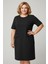 Kadın Kısa Kollu Cep Görünümlü Bisiklet Yaka Büyük Beden Elbise 1