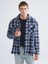 Xsıde Lacivert Rahat Kalıp Uzun Kollu Ekose Erkek Gömlek Ceket 1