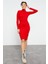 Yake Store Kırmızı Kaşkorse Triko Dar Kalıp Balıkçı Yaka Kadın Elbise - 97117 1