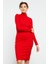 Yake Store Kırmızı Kaşkorse Triko Dar Kalıp Balıkçı Yaka Kadın Elbise - 97117 2