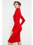 Yake Store Kırmızı Kaşkorse Triko Dar Kalıp Balıkçı Yaka Kadın Elbise - 97117 4