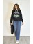 Kadın Kapüşonlu Baskı Detaylı Uzun Kol Oversize Sweatshirt 2