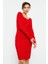 Yake Store Kırmızı Kaşkorse Triko Dar Kalıp Patlı Yaka Kadın Elbise - 97116 4