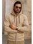 Erkek Kışlık Cepli Krem Oversize Sweatshirt 1