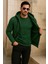 Erkek Kışlık Cepli Yeşil Oversize Sweatshirt 3