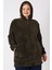 Kadın Büyük Beden Kapüşonlu Fermuarlı Cepli Soft Peluş Sweatshirt 1
