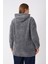 Kadın Büyük Beden Kapüşonlu Fermuarlı Cepli Soft Peluş Sweatshirt 7