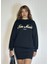 Kadın Bisiklet Yaka Nakış Baskılı Uzun Kollu Oversize Sweatshirt 1