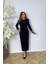 G1562 Drape ve Broş Detaylı Elbise Siyah 2