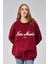 Kadın Bisiklet Yaka Nakış Baskılı Uzun Kollu Oversize Sweatshirt 3