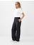 Siyah Normal Paça Beli Lastikli Dokuma Pantolon 3