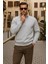 Erkek Kışlık Polo Yaka Gri Fermuarlı Sweatshirt 1