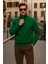 Erkek Kışlık Polo Yaka Yeşil Fermuarlı Sweatshirt 2