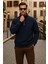 Erkek Kışlık Polo Yaka Lacivert Fermuarlı Sweatshirt 1