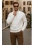 Erkek Kışlık Polo Yaka Beyaz Fermuarlı Sweatshirt 2