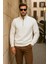 Erkek Kışlık Polo Yaka Beyaz Fermuarlı Sweatshirt 4