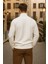 Erkek Kışlık Polo Yaka Beyaz Fermuarlı Sweatshirt 5