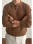Erkek Kahverengi Slim Fit Uzun Kollu Polo Yaka Triko Kazak 1